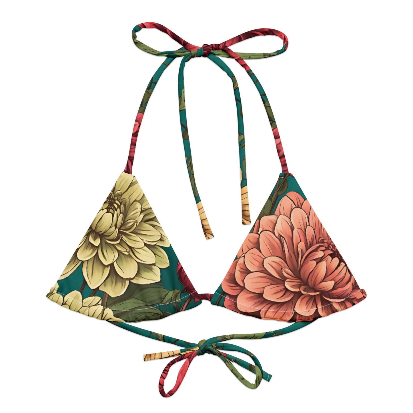 'Dahlia Flowers' Recycled string bikini top Swimwear