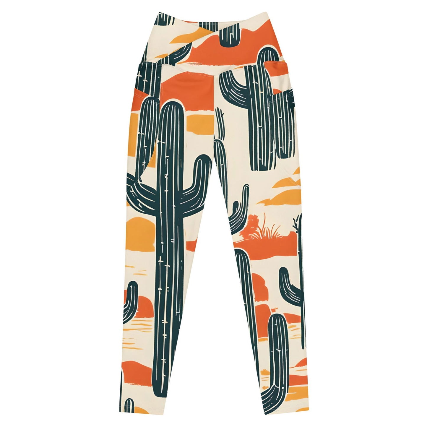 'Desert Cacti' Crossover leggings with pockets Leggings