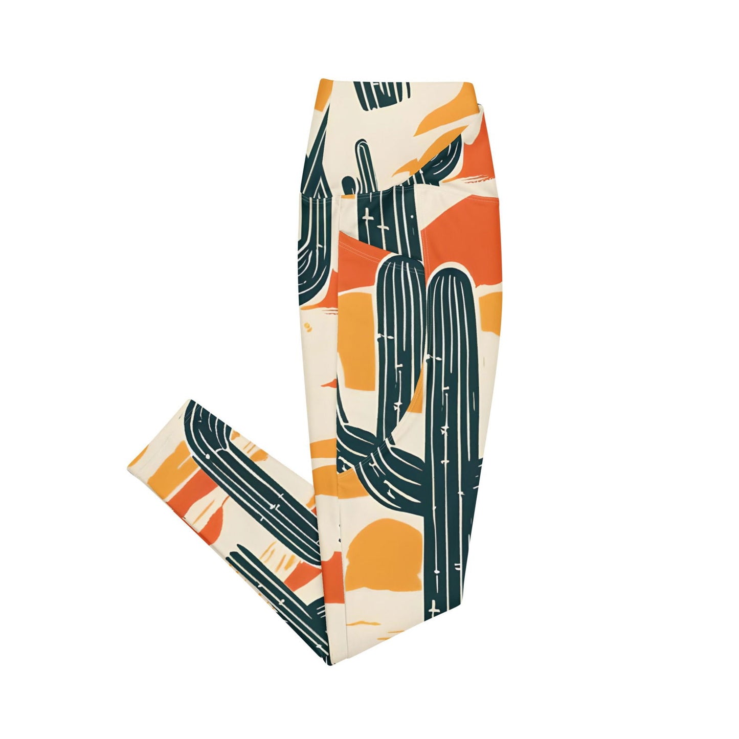 'Desert Cacti' Crossover leggings with pockets Leggings