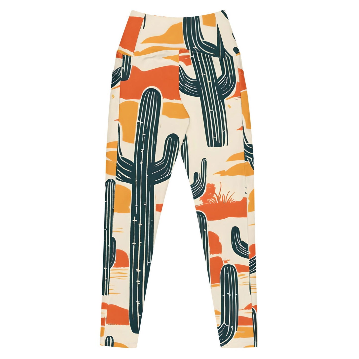 'Desert Cacti' Crossover leggings with pockets Leggings