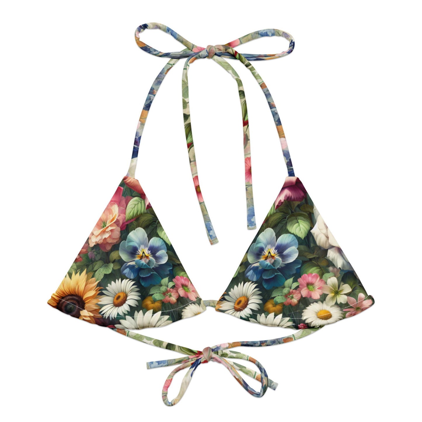 'Garden Flowers' Recycled string bikini top Swimwear