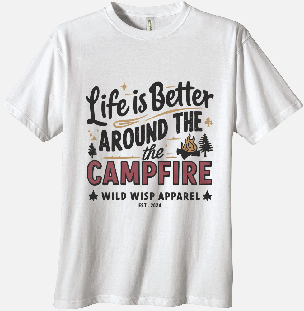 'Life is Better Around the Campfire' Organic Unisex Crewneck T-shirt T-Shirts