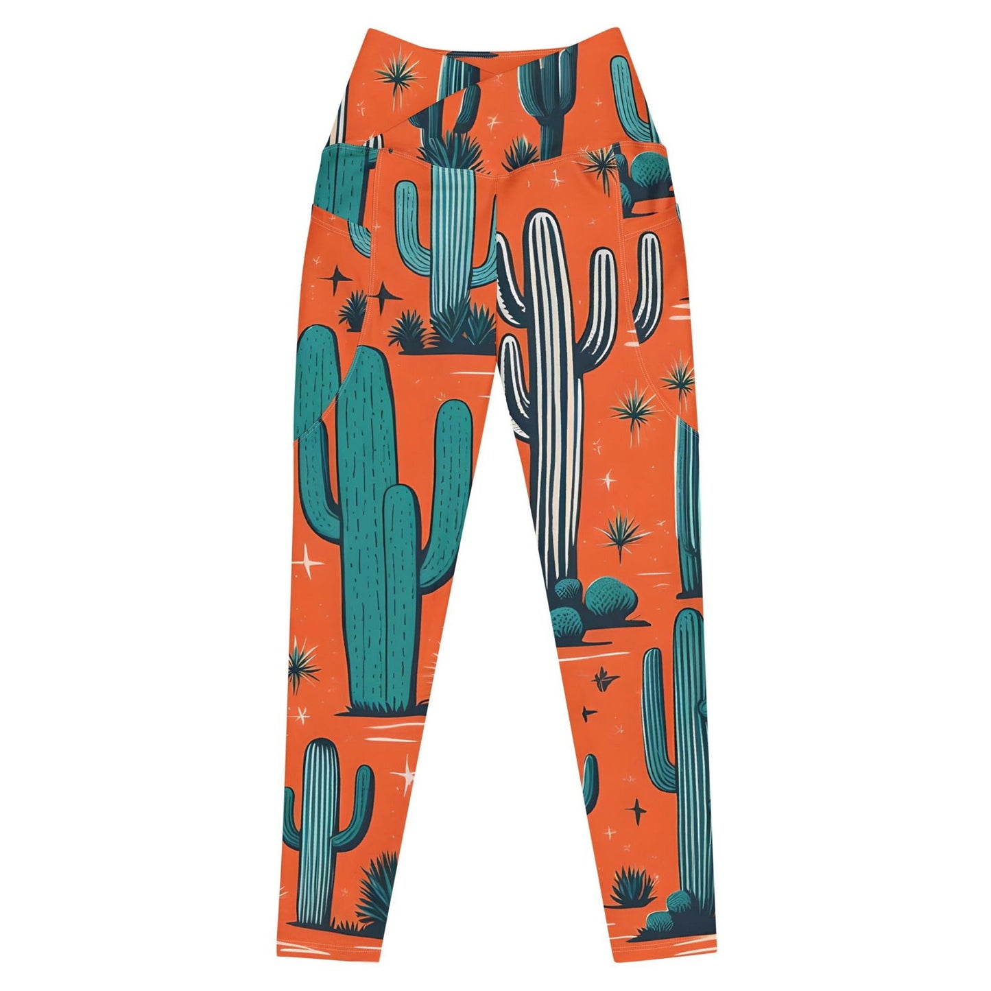 'Orange Cacti' Crossover leggings with pockets Leggings