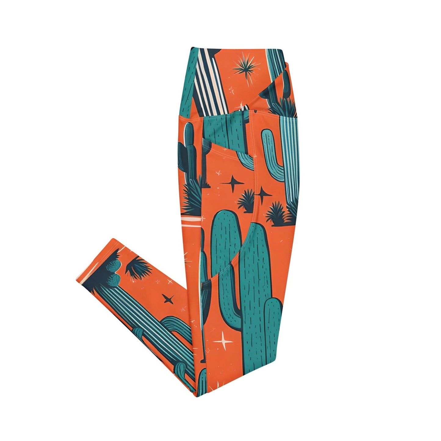 'Orange Cacti' Crossover leggings with pockets Leggings