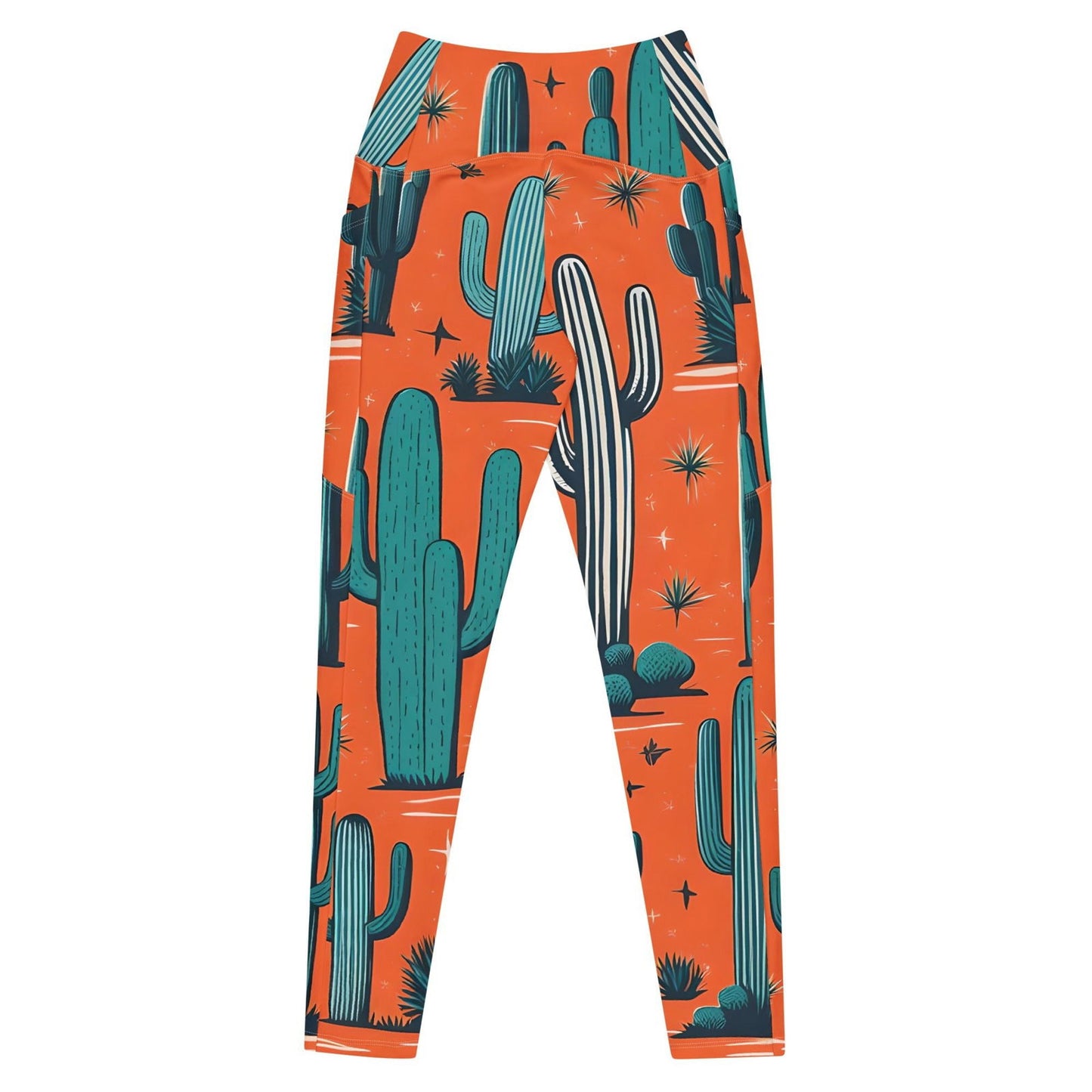 'Orange Cacti' Crossover leggings with pockets Leggings
