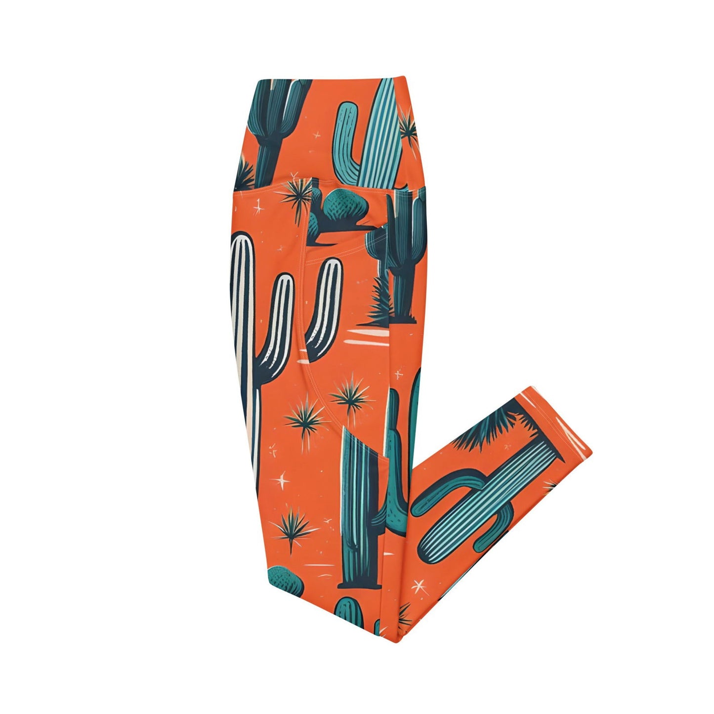'Orange Cacti' Crossover leggings with pockets Leggings