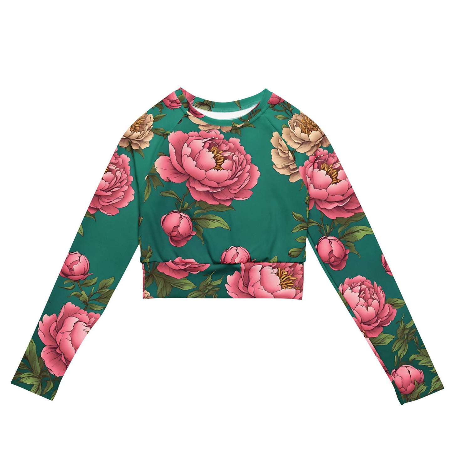 'Pink Peonies' Recycled long-sleeve crop top Crop Tops