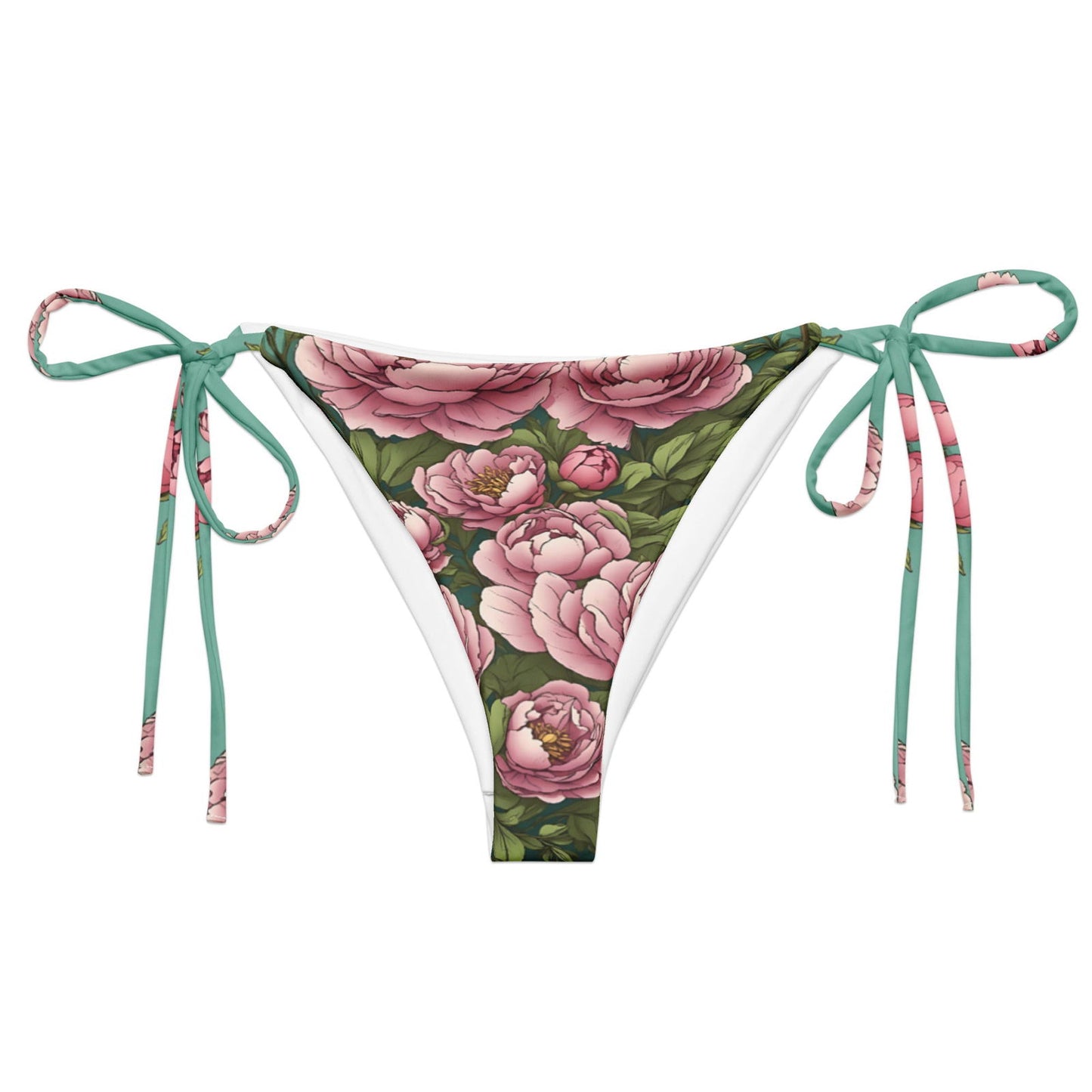 'Pink Peonies' Recycled string bikini bottom Swimwear