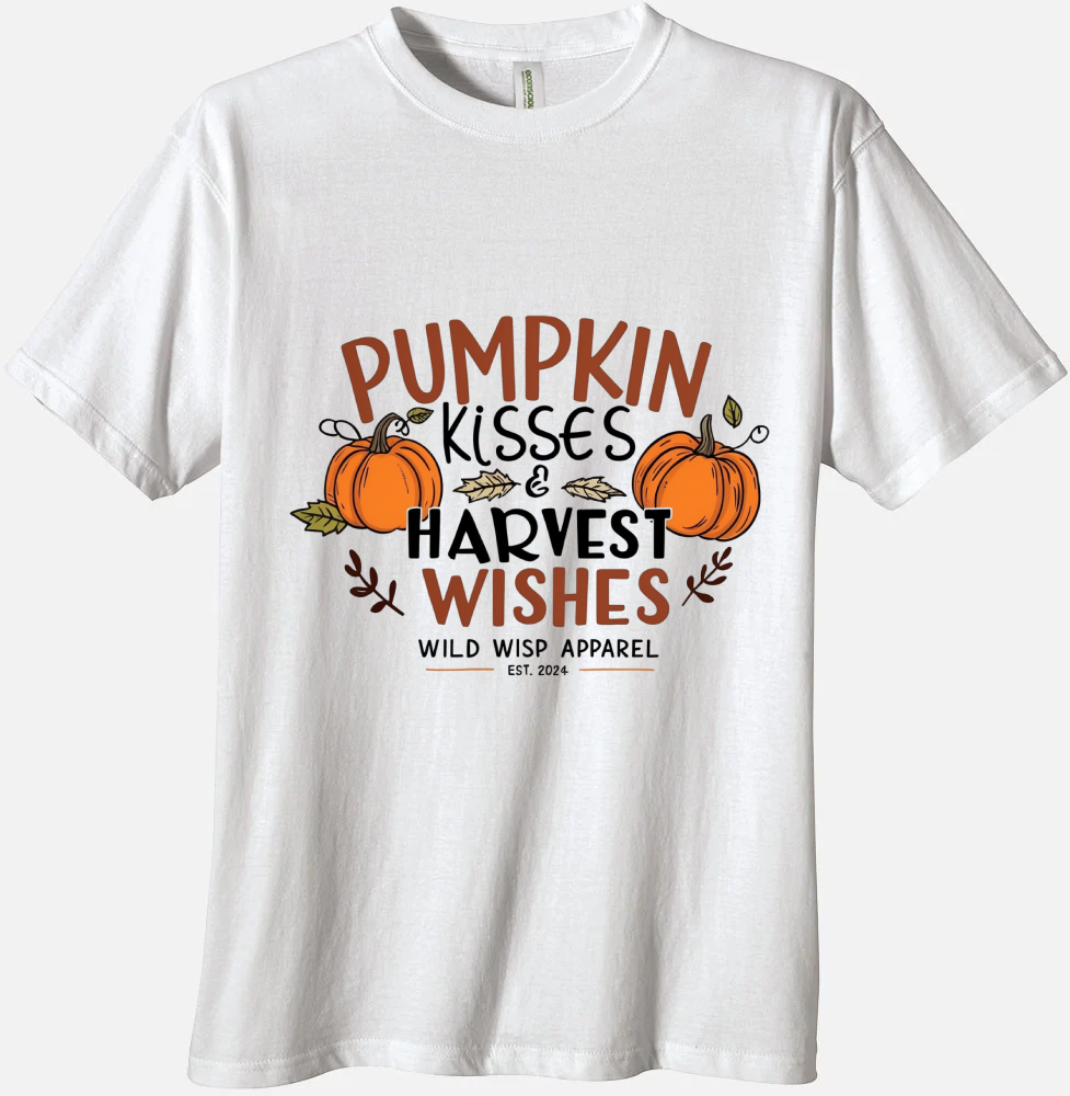 'Pumpkin Kisses & Harvest Wishes' Organic Unisex Crewneck T-shirt T-Shirts