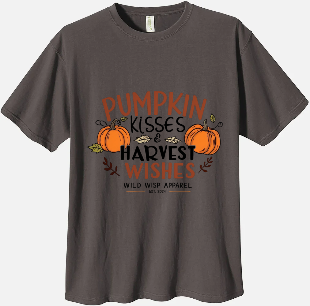 'Pumpkin Kisses & Harvest Wishes' Organic Unisex Crewneck T-shirt T-Shirts