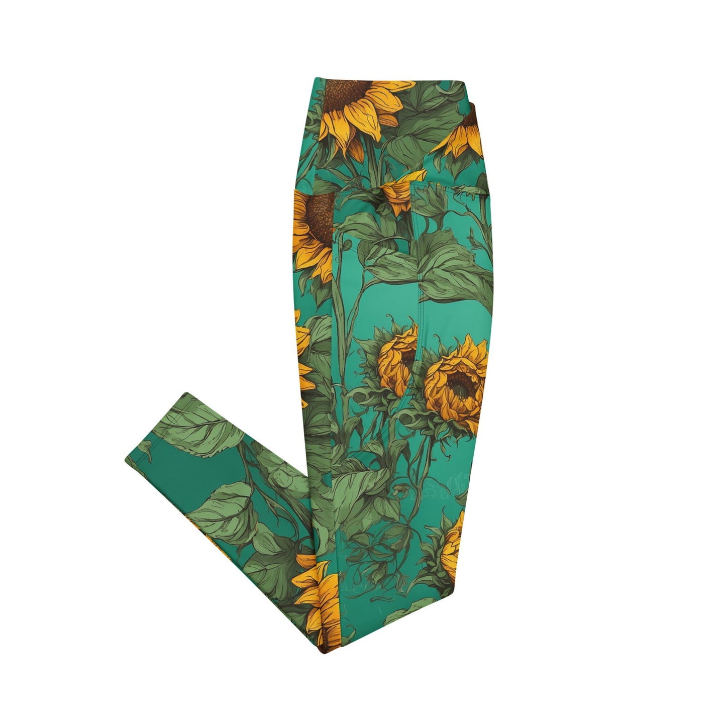 'Sunflower Delight' Crossover leggings with pockets Leggings