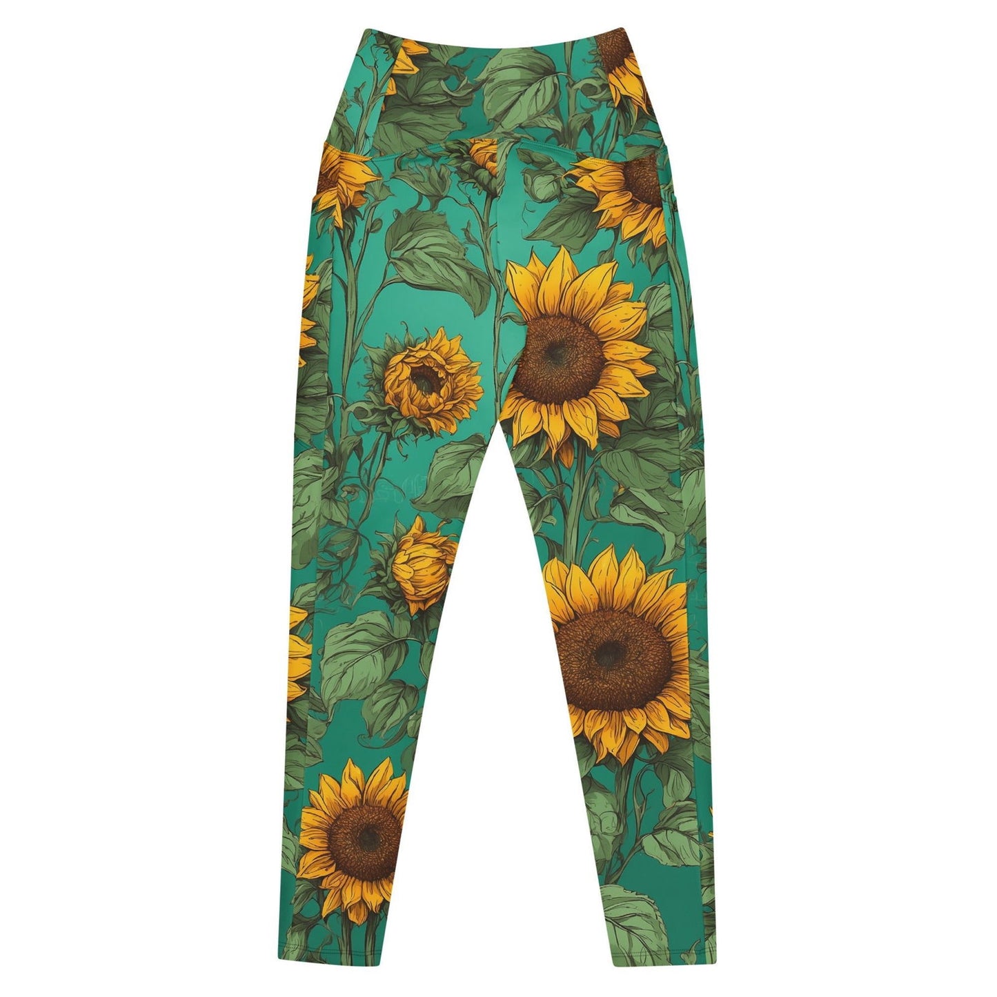 'Sunflower Delight' Crossover leggings with pockets Leggings