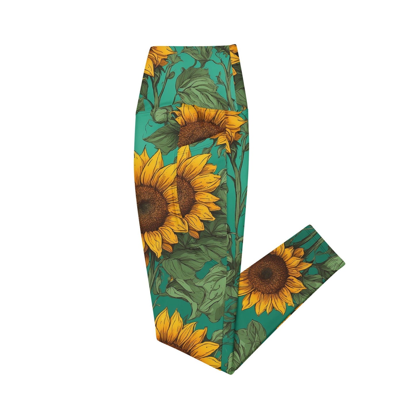 'Sunflower Delight' Crossover leggings with pockets Leggings