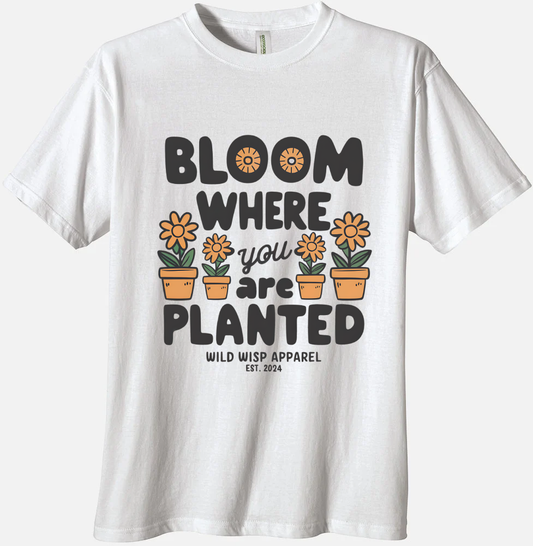 'Bloom Where You Are Planted with Potted Flowers' Organic Unisex Crewneck T-shirt T-Shirts