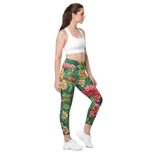 'Dahlia Flowers' Leggings with pockets Leggings