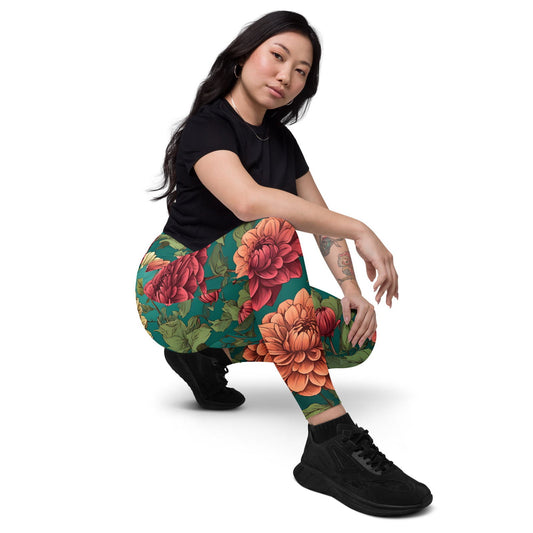 'Dahlia Flowers' Leggings with pockets Leggings