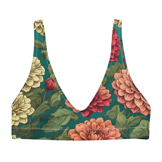 'Dahlia Flowers' Recycled padded bikini top Swimwear