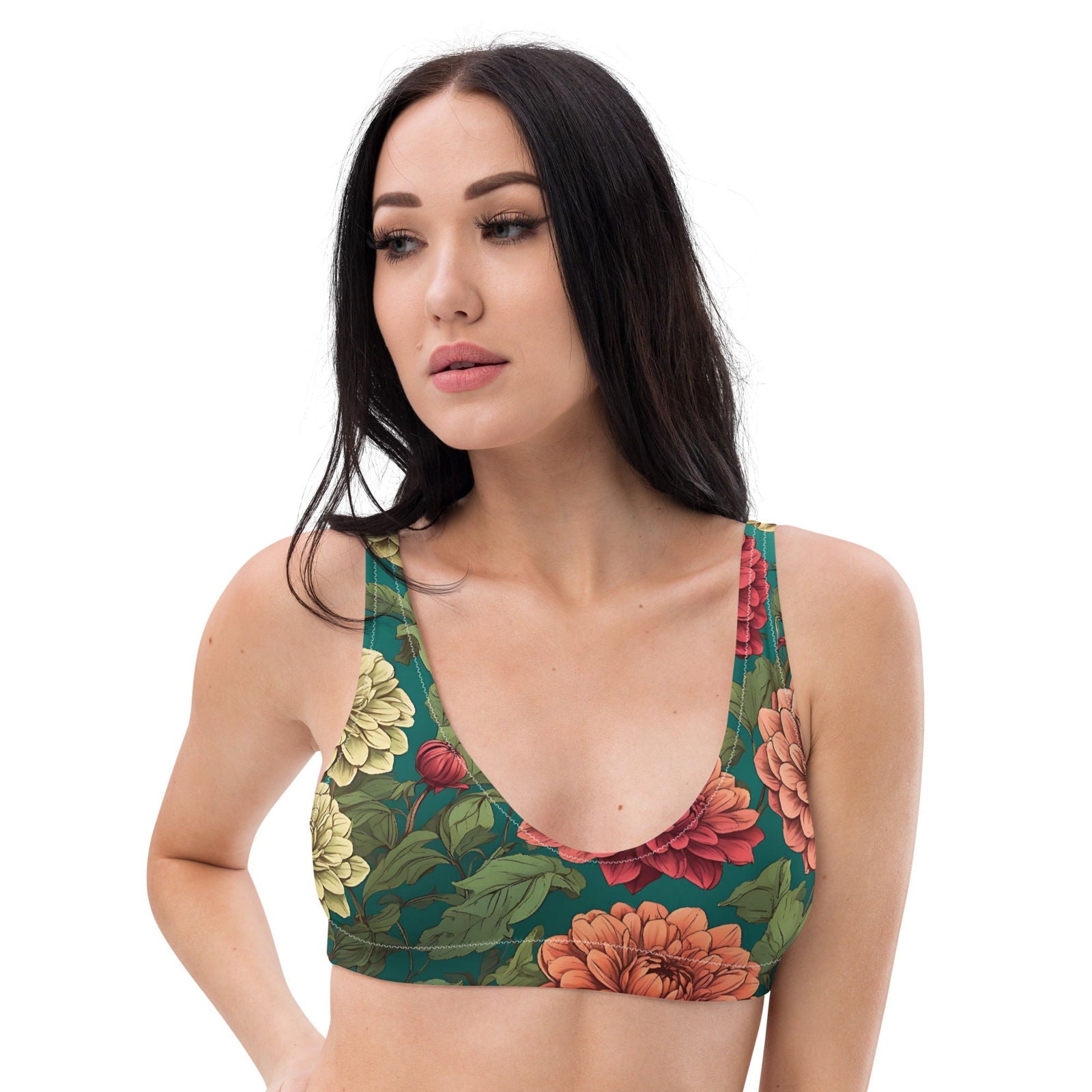 'Dahlia Flowers' Recycled padded bikini top - Wild Wisp Apparel