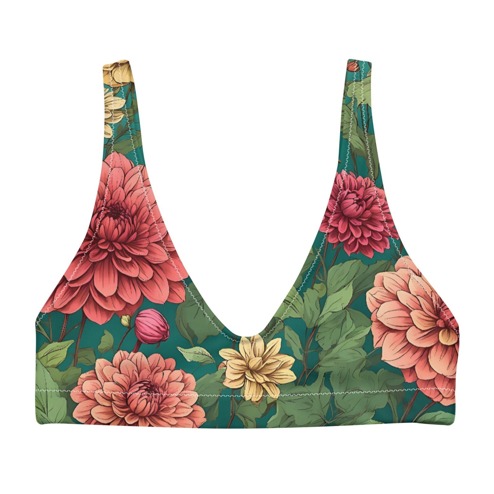 'Dahlia Flowers' Recycled padded bikini top Swimwear