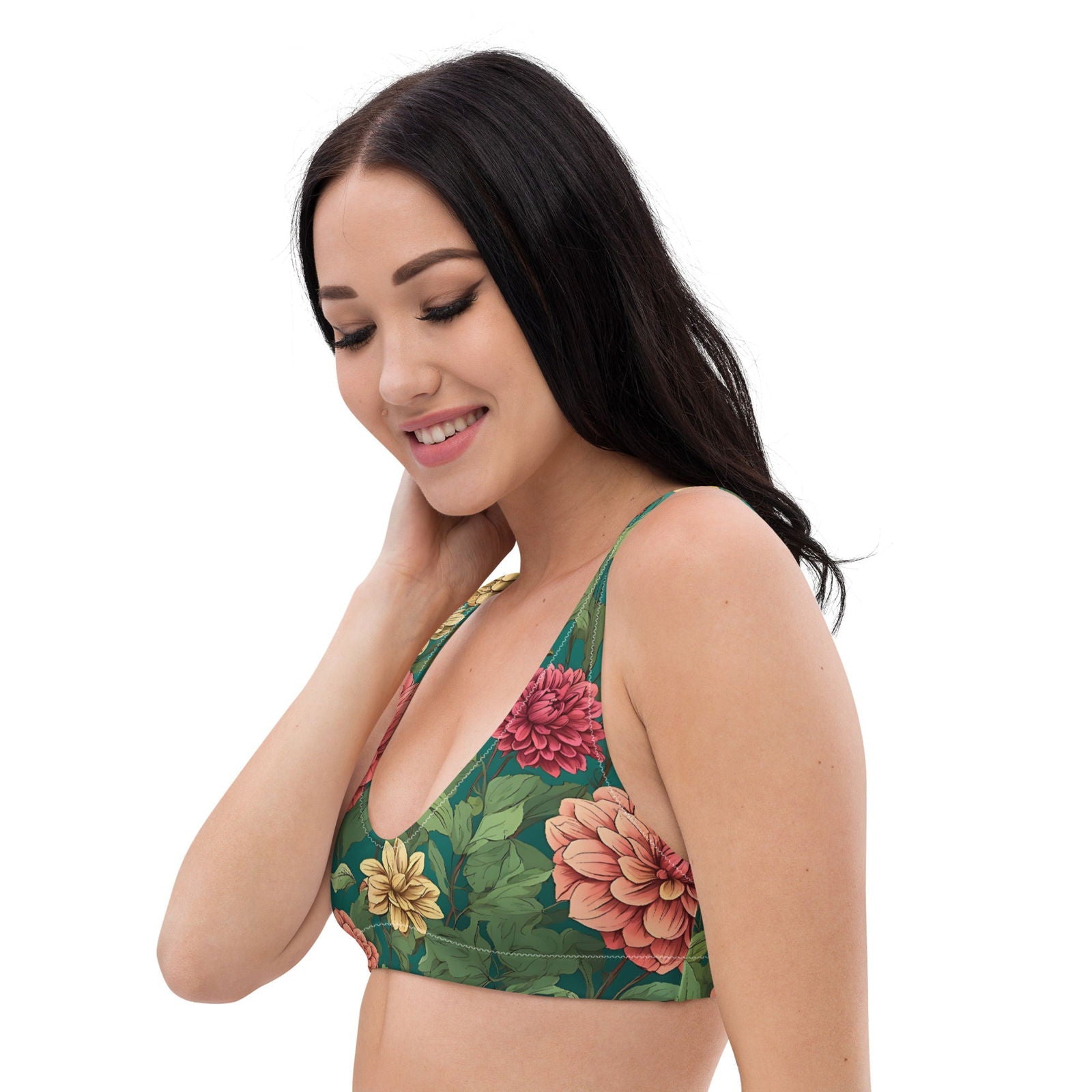 'Dahlia Flowers' Recycled padded bikini top Swimwear