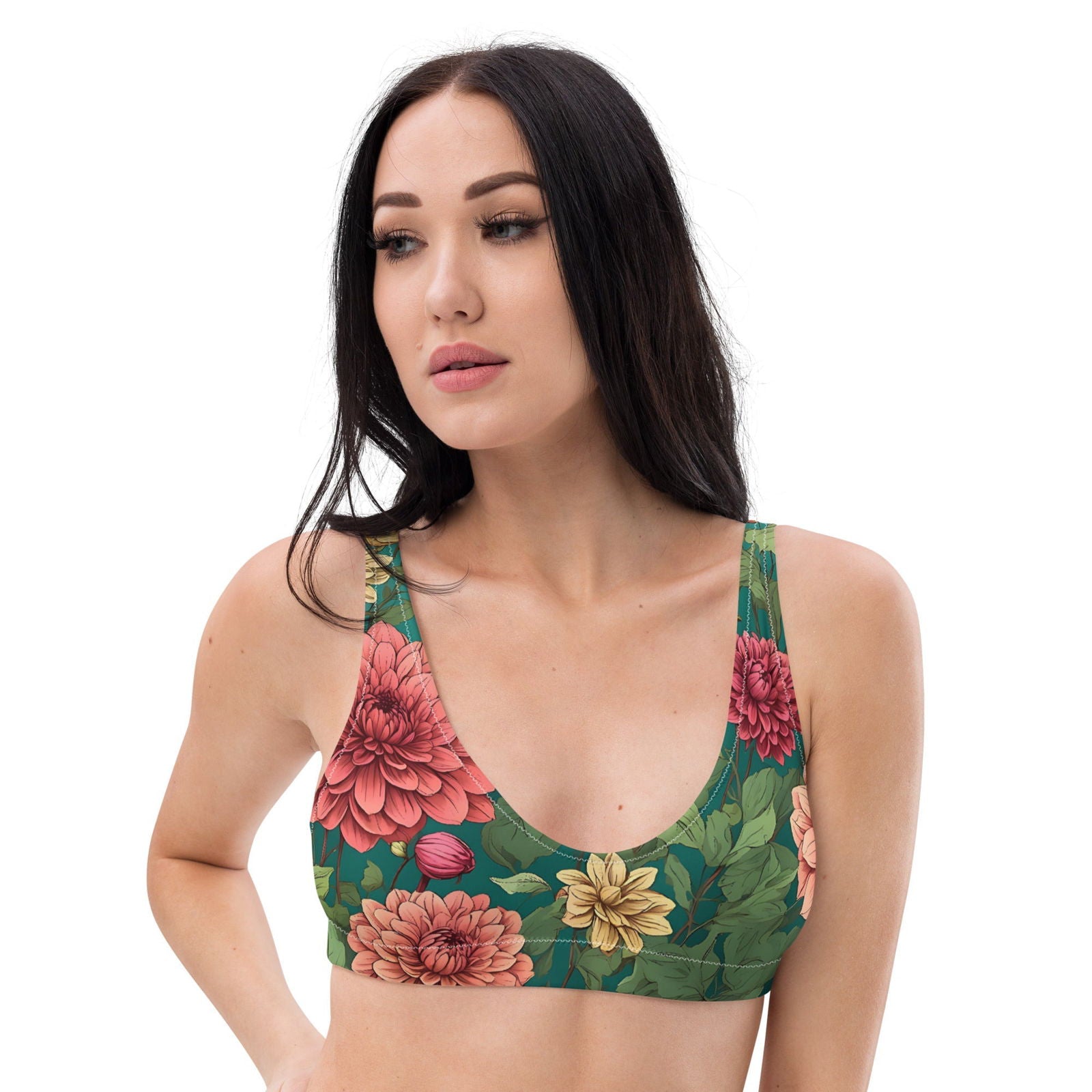 'Dahlia Flowers' Recycled padded bikini top Swimwear
