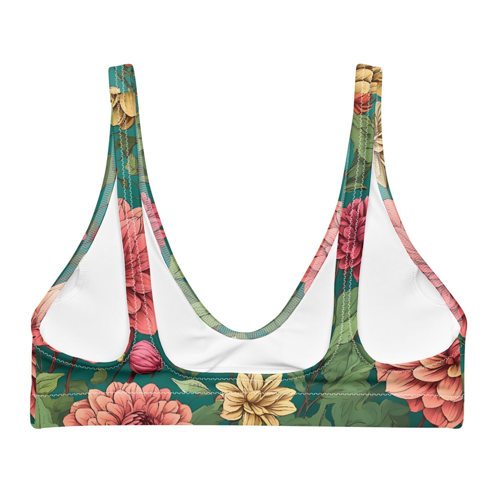 'Dahlia Flowers' Recycled padded bikini top Swimwear