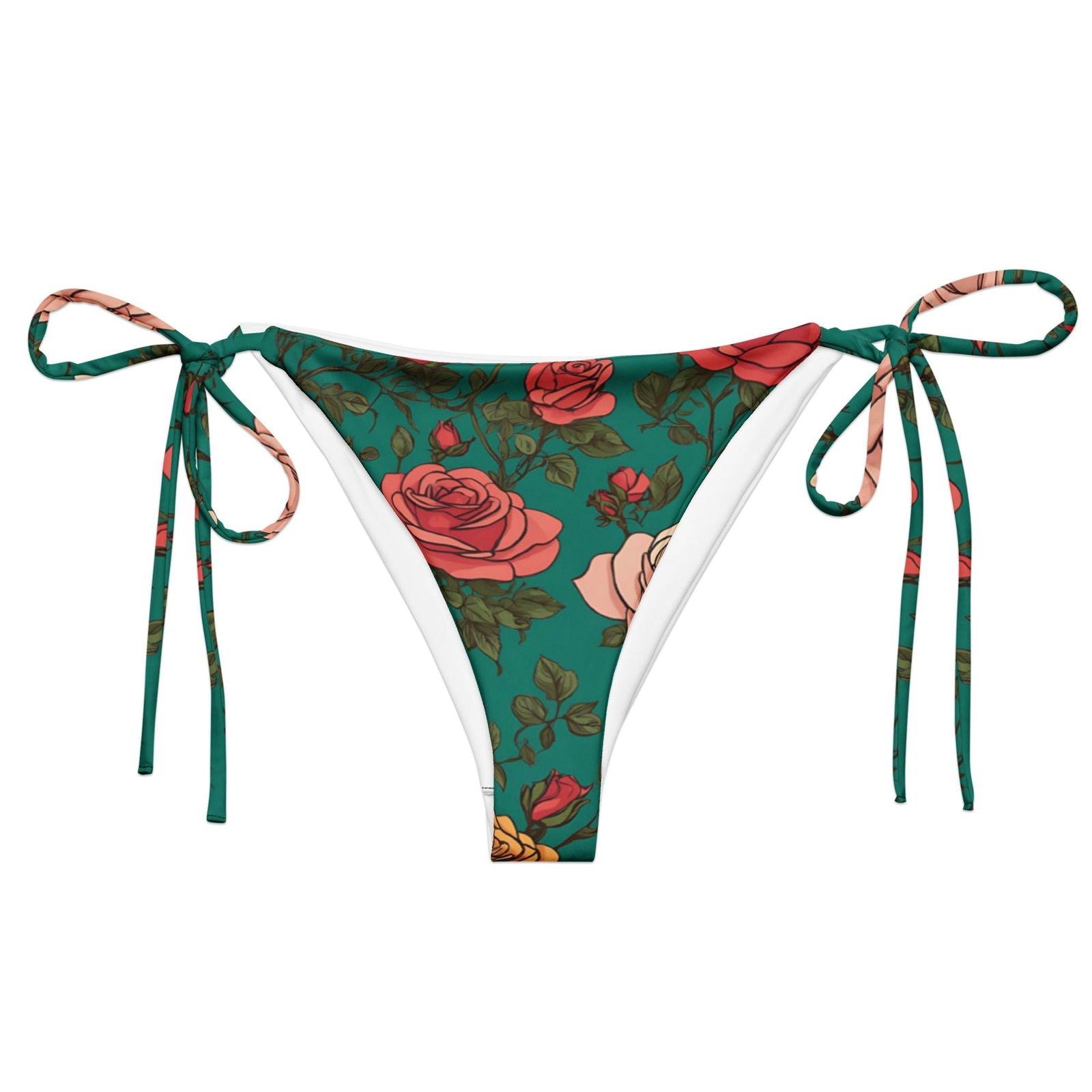 'Pink Roses' Recycled string bikini bottom Swimwear