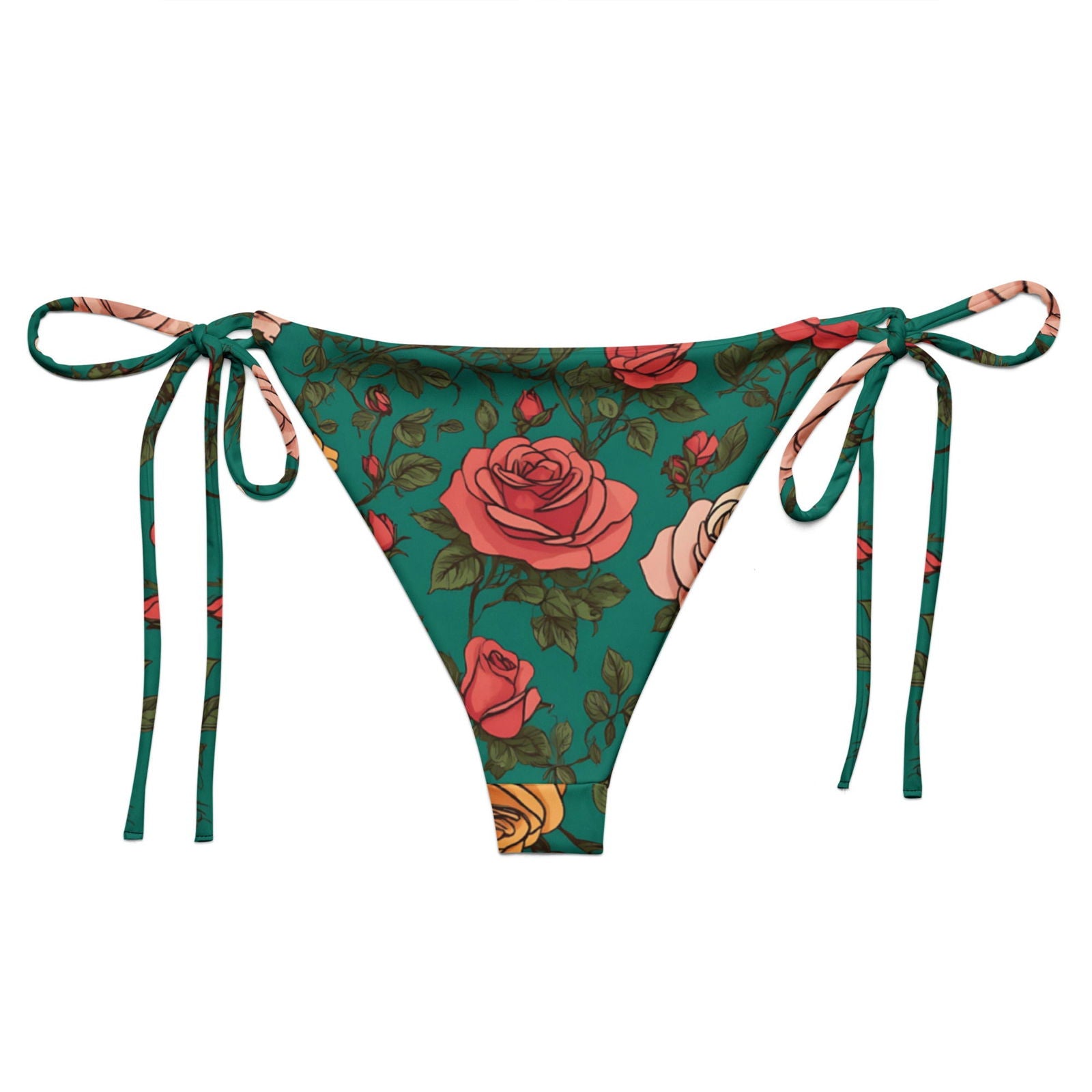 'Pink Roses' Recycled string bikini bottom Swimwear