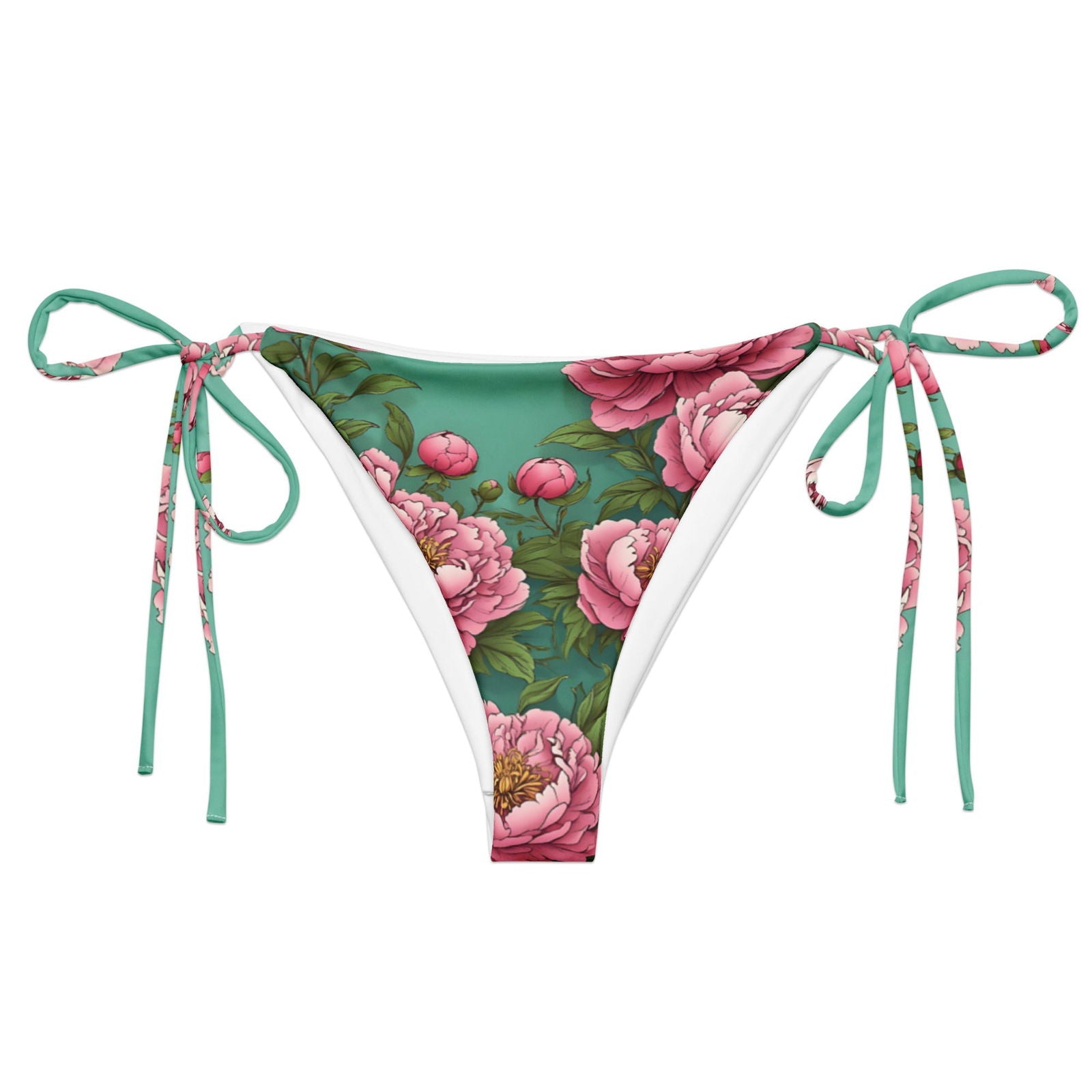 'Dahlia Flowers' Recycled string bikini bottom - Wild Wisp Apparel