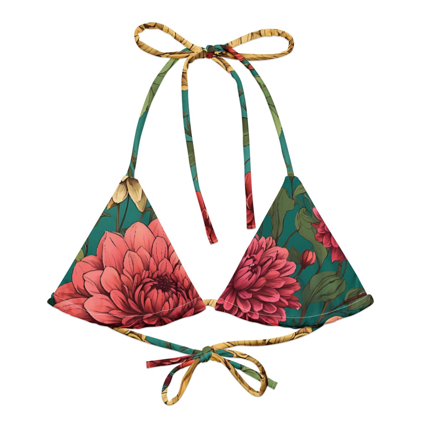 'Dahlia Flowers' Recycled string bikini top Swimwear