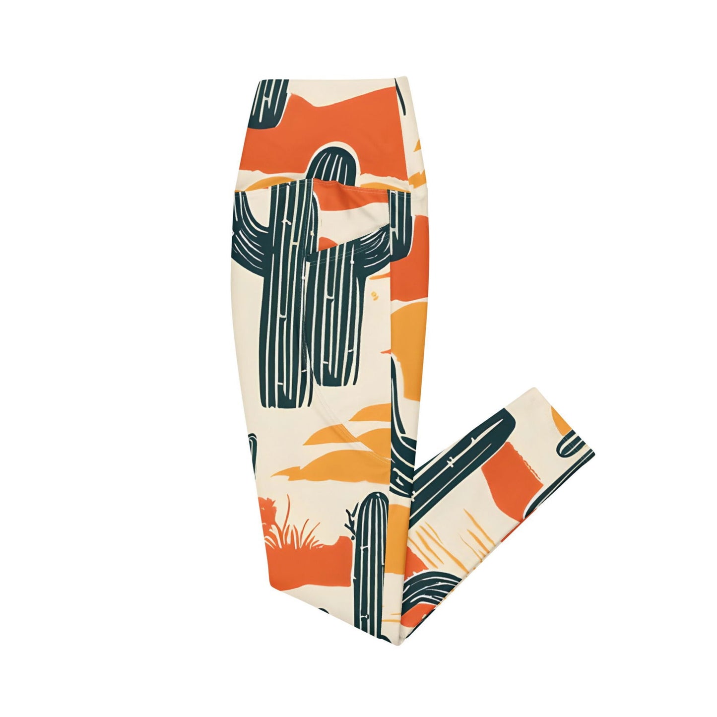 'Desert Cacti' Crossover leggings with pockets - Wild Wisp Apparel