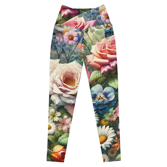 'Garden Flowers' Crossover leggings with pockets Leggings