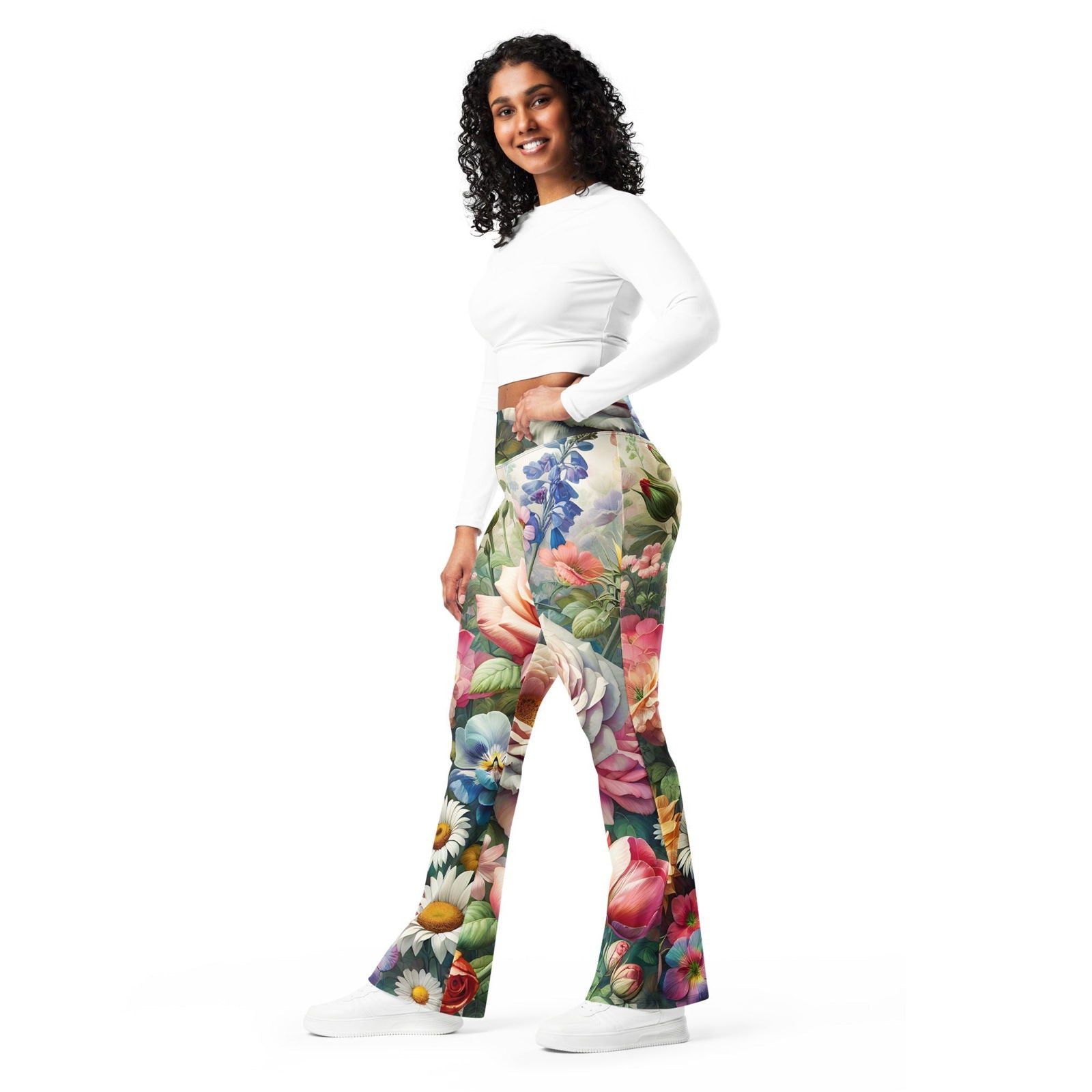 'Garden Flowers' Flare leggings with pockets Leggings