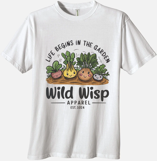 'Life Begins In The Garden' Organic Unisex Crewneck T-shirt T-Shirts
