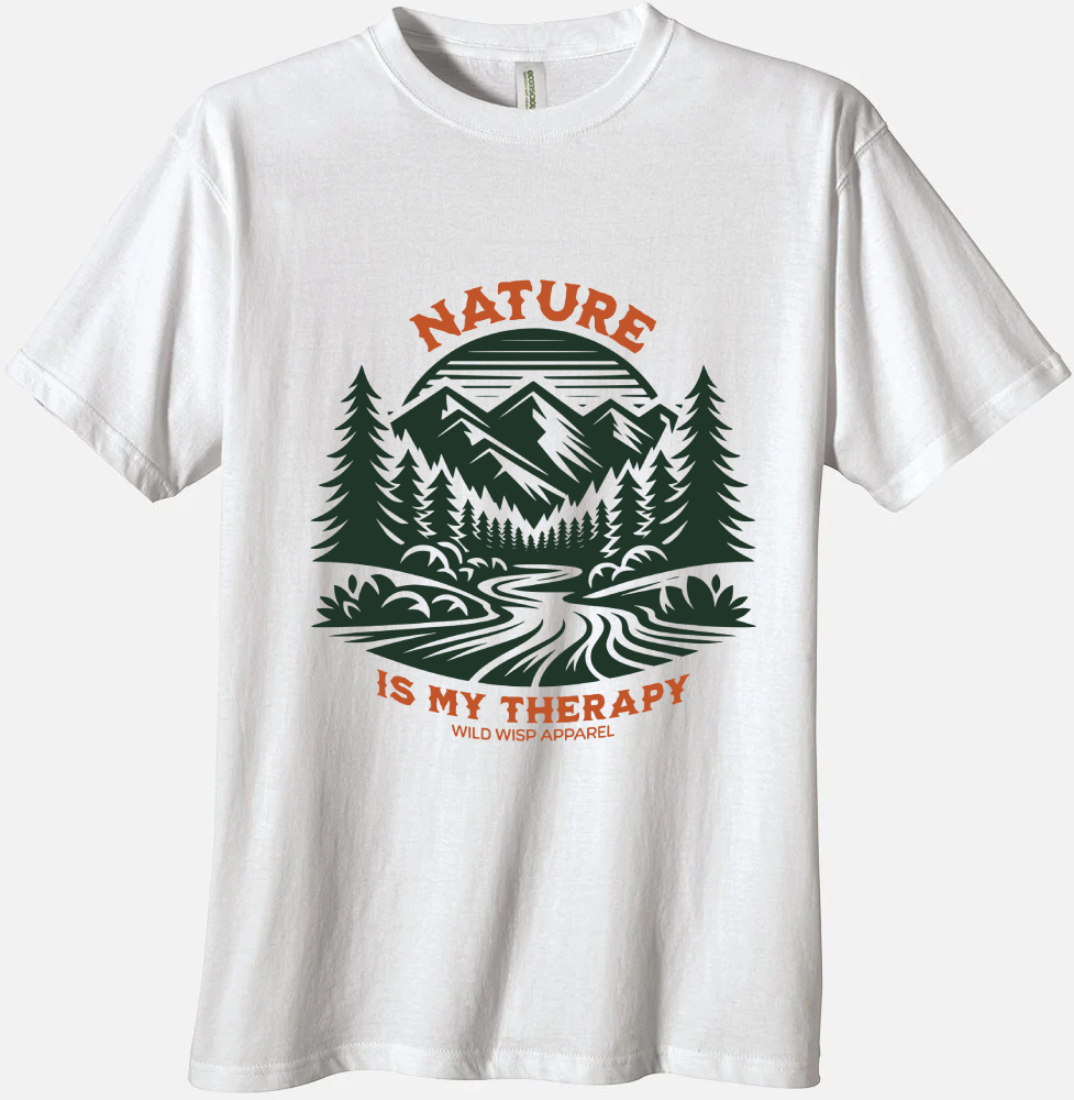'Nature is My Therapy Forested River' Organic Unisex Crewneck T-shirt T-Shirts
