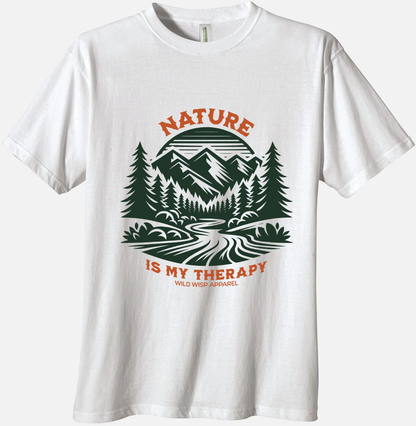 'Nature is My Therapy Forested River' Organic Unisex Crewneck T-shirt T-Shirts