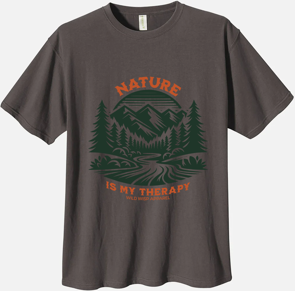 'Nature is My Therapy Forested River' Organic Unisex Crewneck T-shirt T-Shirts