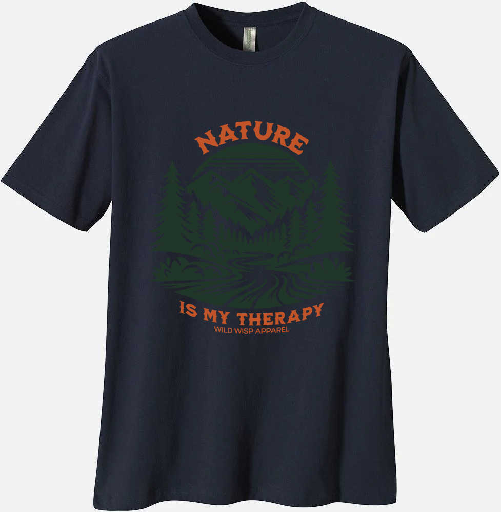 'Nature is My Therapy Forested River' Organic Unisex Crewneck T-shirt T-Shirts