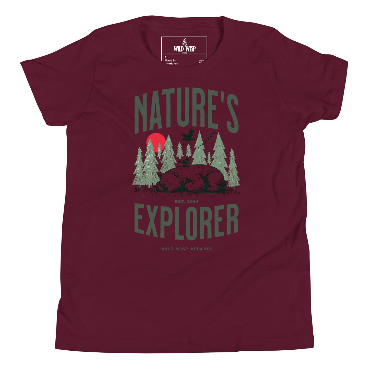 'Natures Explorer Sleeping Bear' Youth Short Sleeve T-Shirt T-Shirts