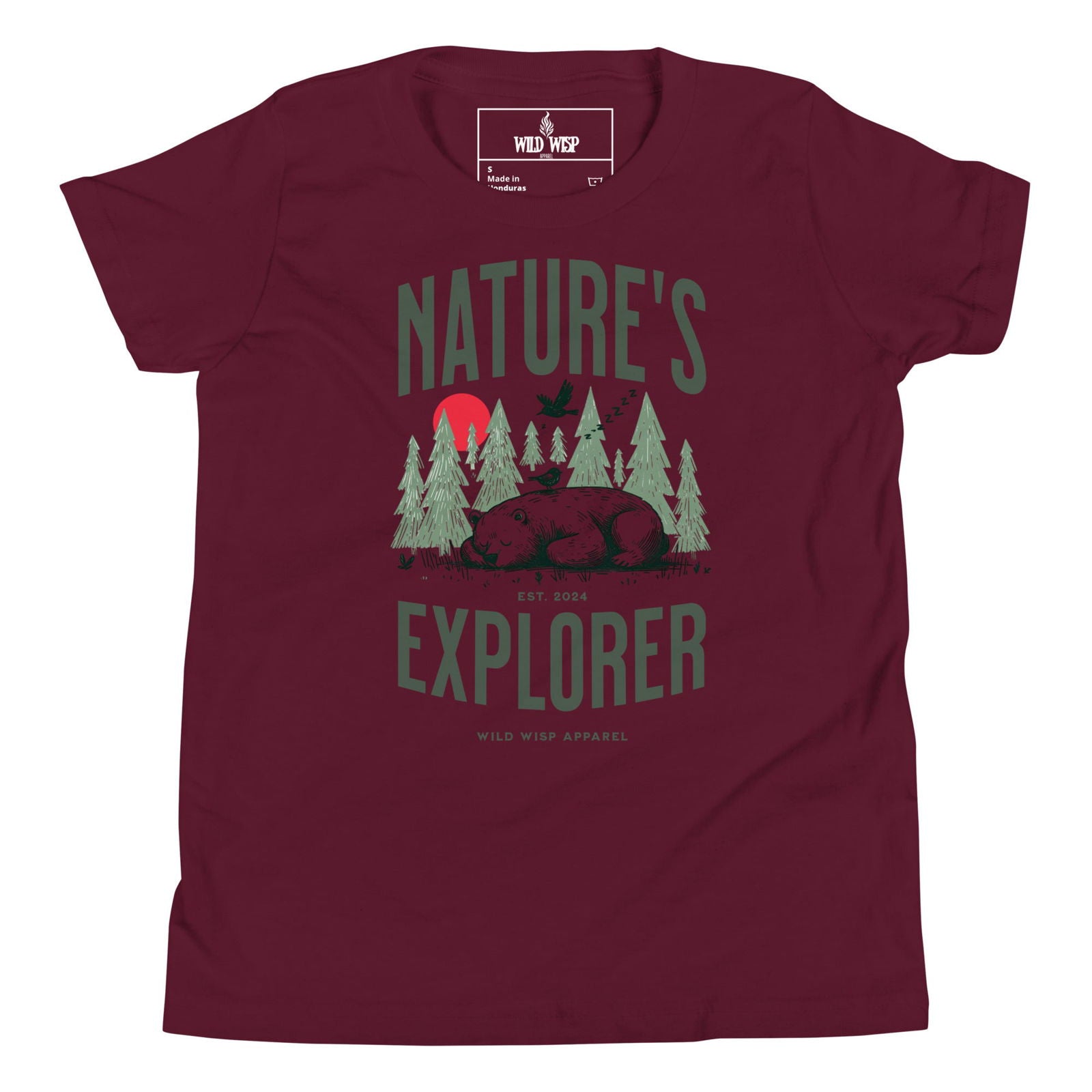 'Natures Explorer Sleeping Bear' Youth Short Sleeve T-Shirt T-Shirts