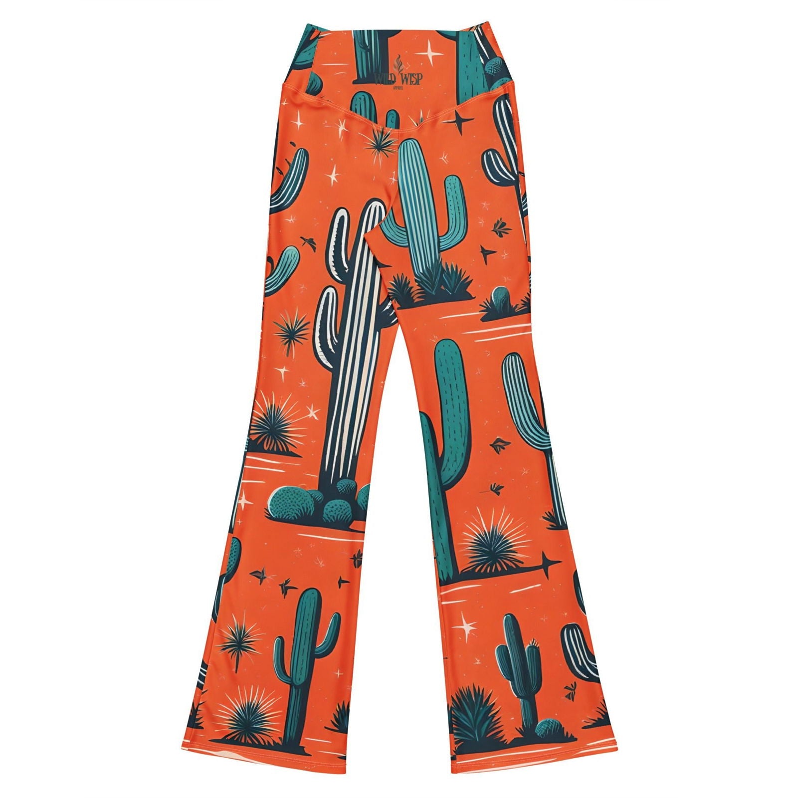 Orange Cacti' Flare leggings with pockets - Wild Wisp Apparel