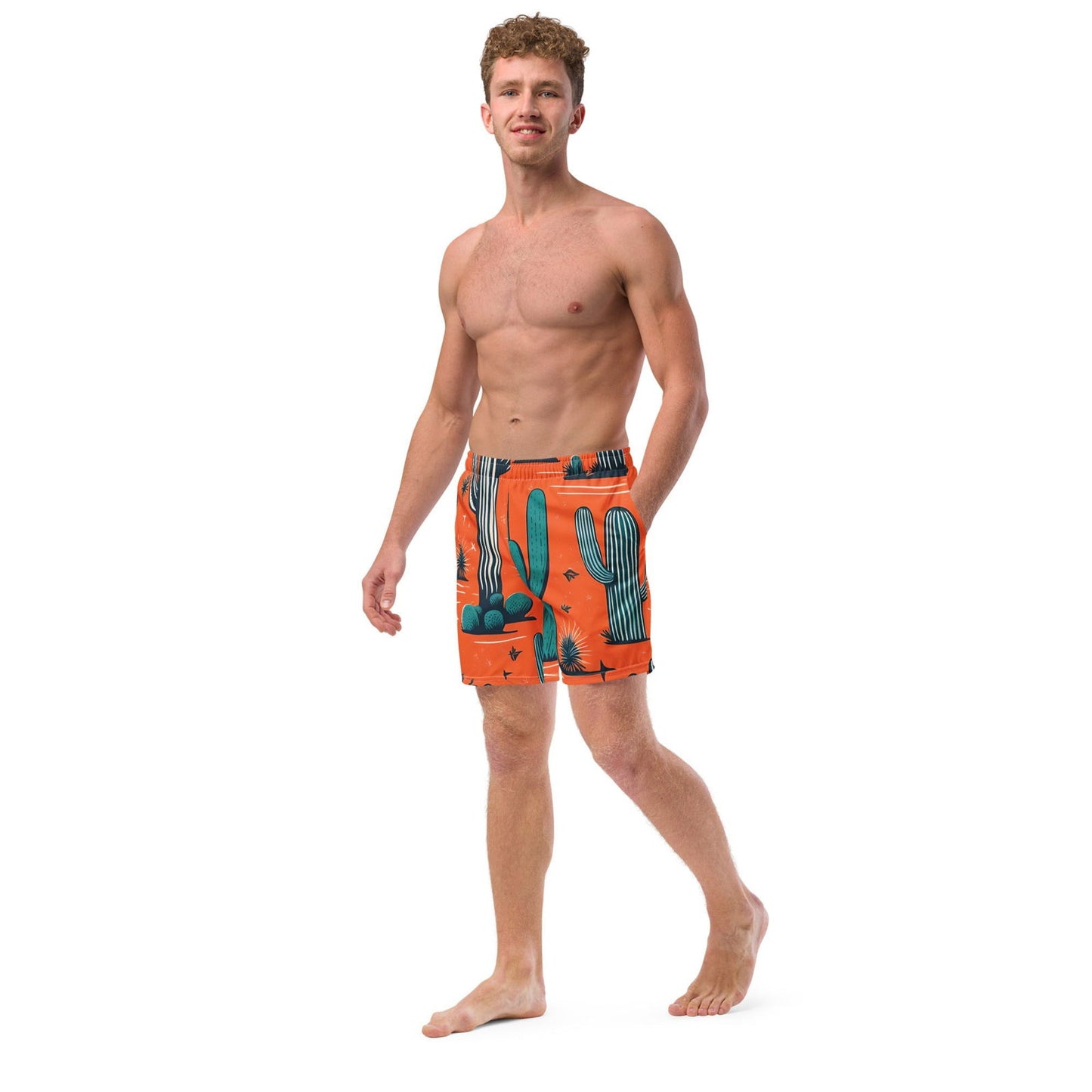 'Orange Cacti' Men's recycled swim trunks Swimwear