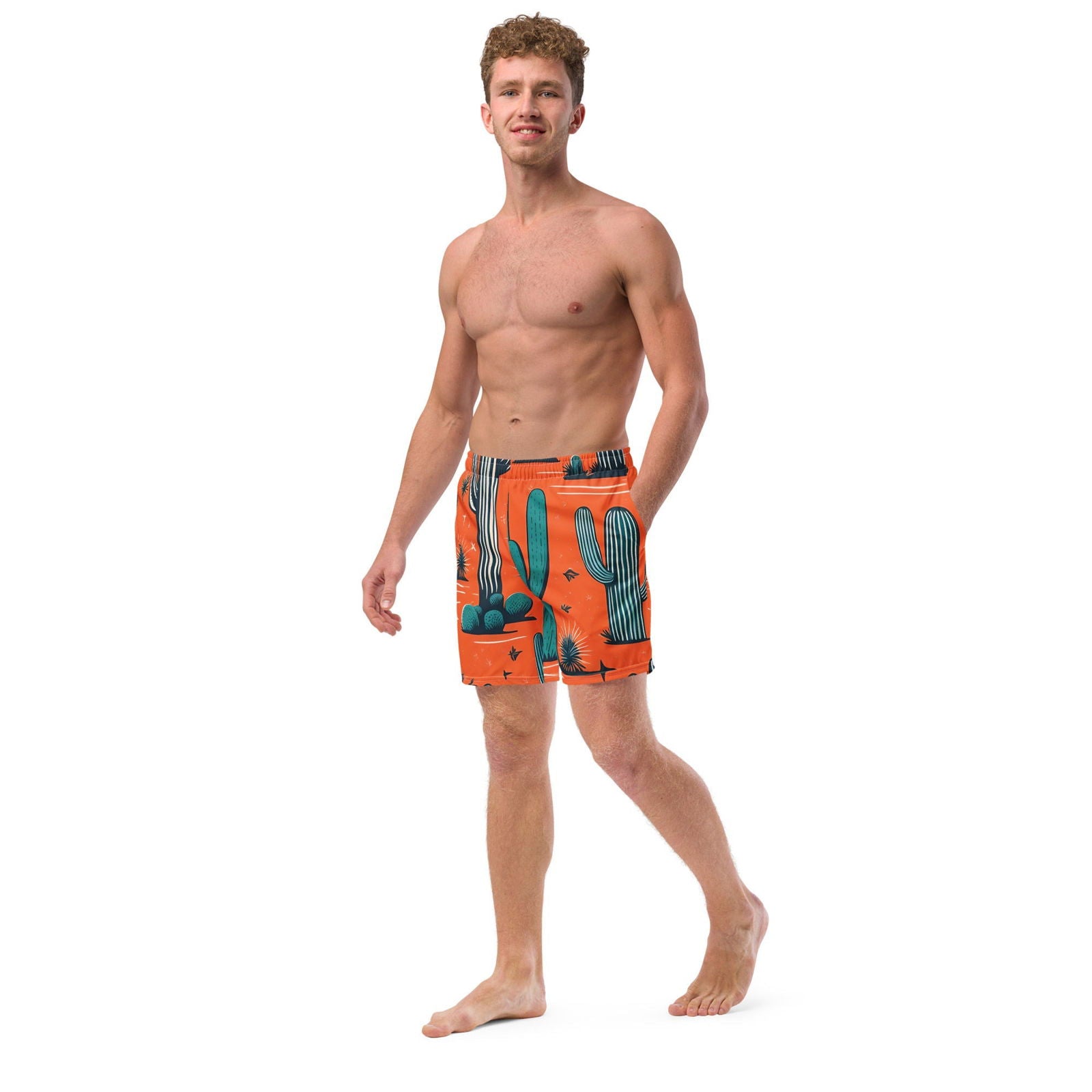'Orange Cacti' Men's recycled swim trunks Swimwear
