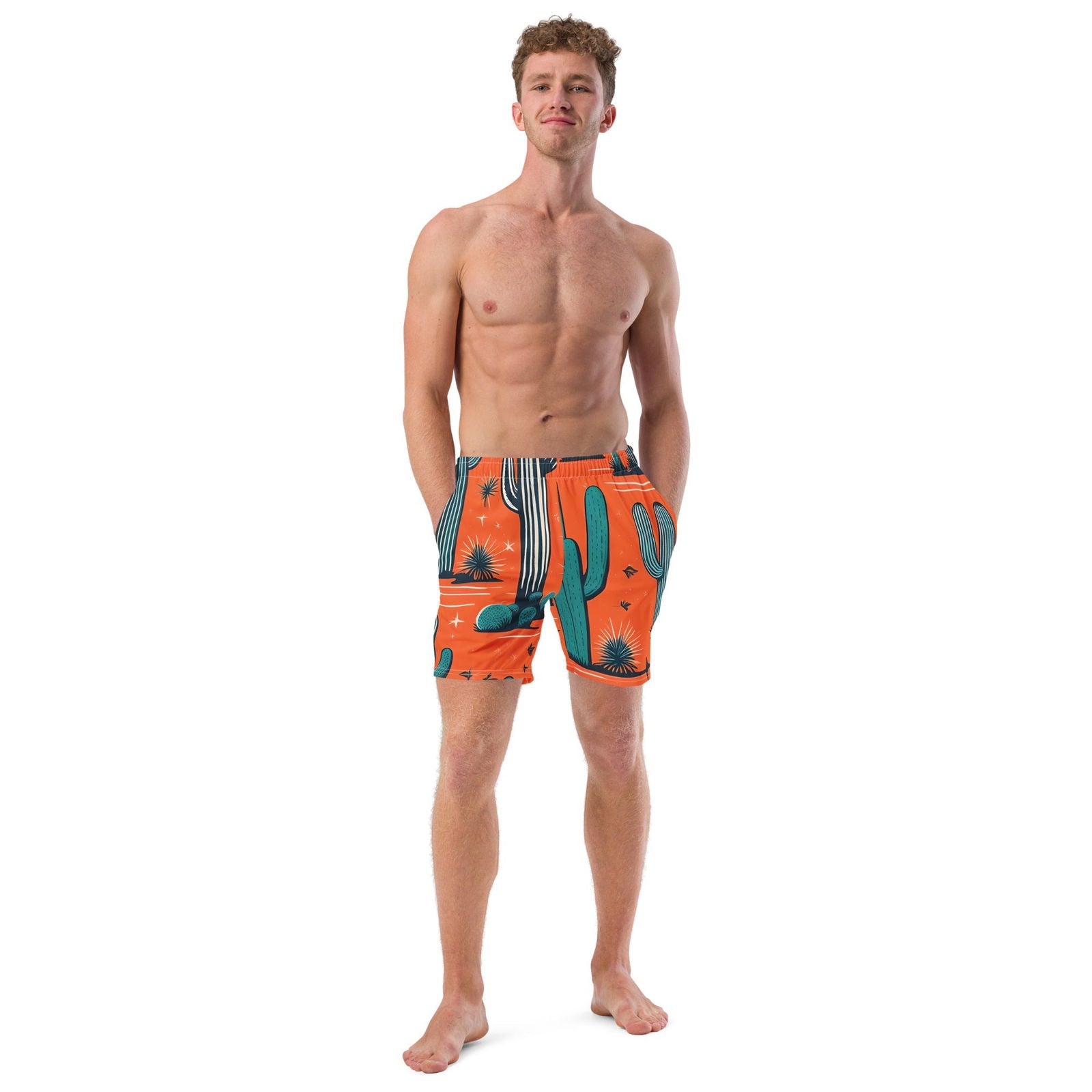 'Orange Cacti' Men's recycled swim trunks Swimwear