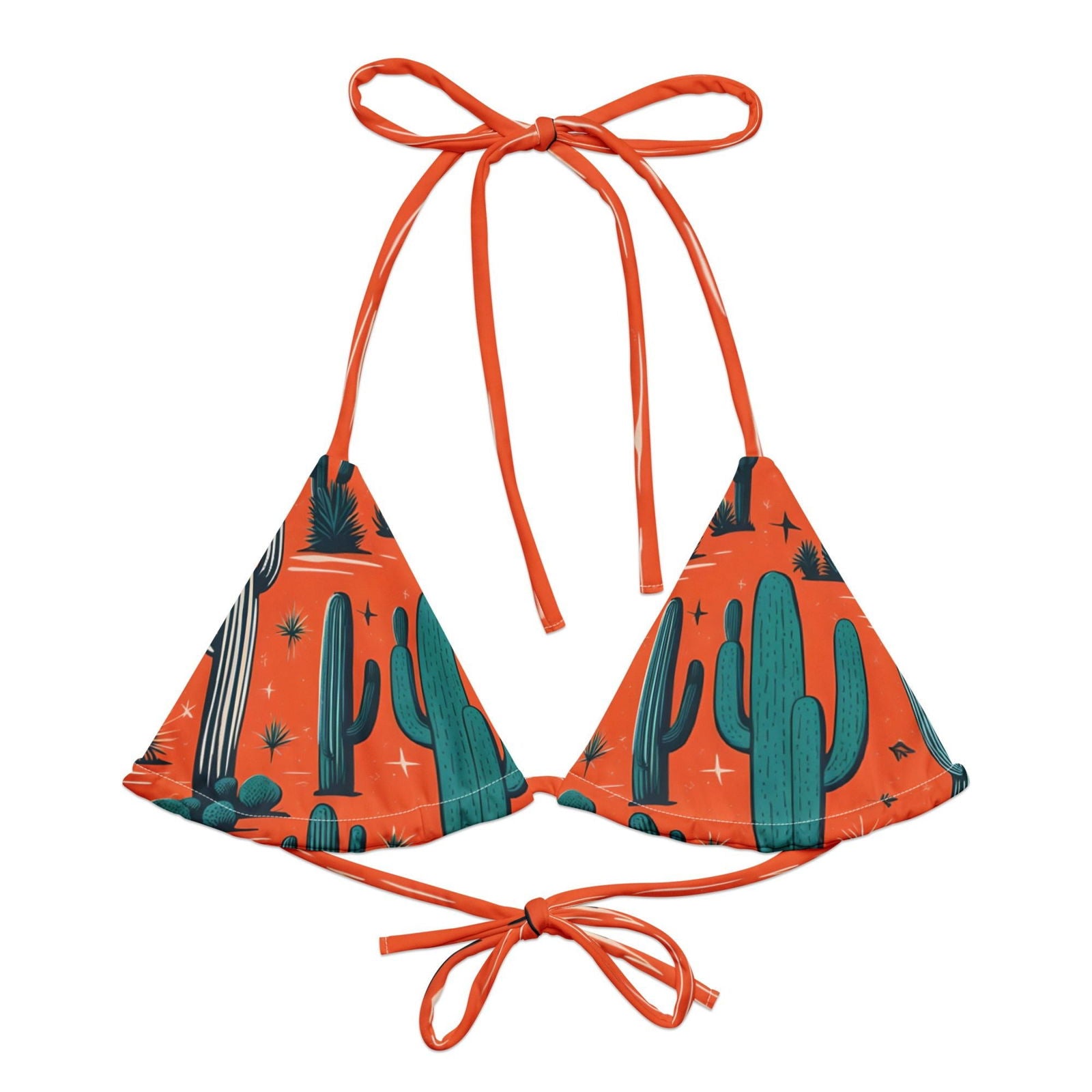 'Orange Cacti' Recycled string bikini top Swimwear