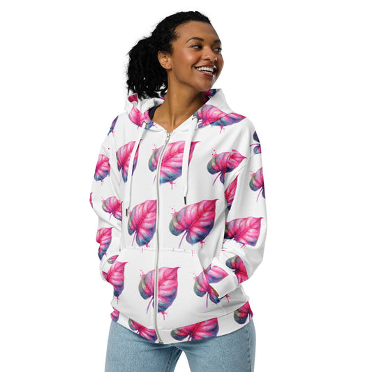 'Philodendron Pink Princess' Recycled Unisex Zip Hoodie Hoodies