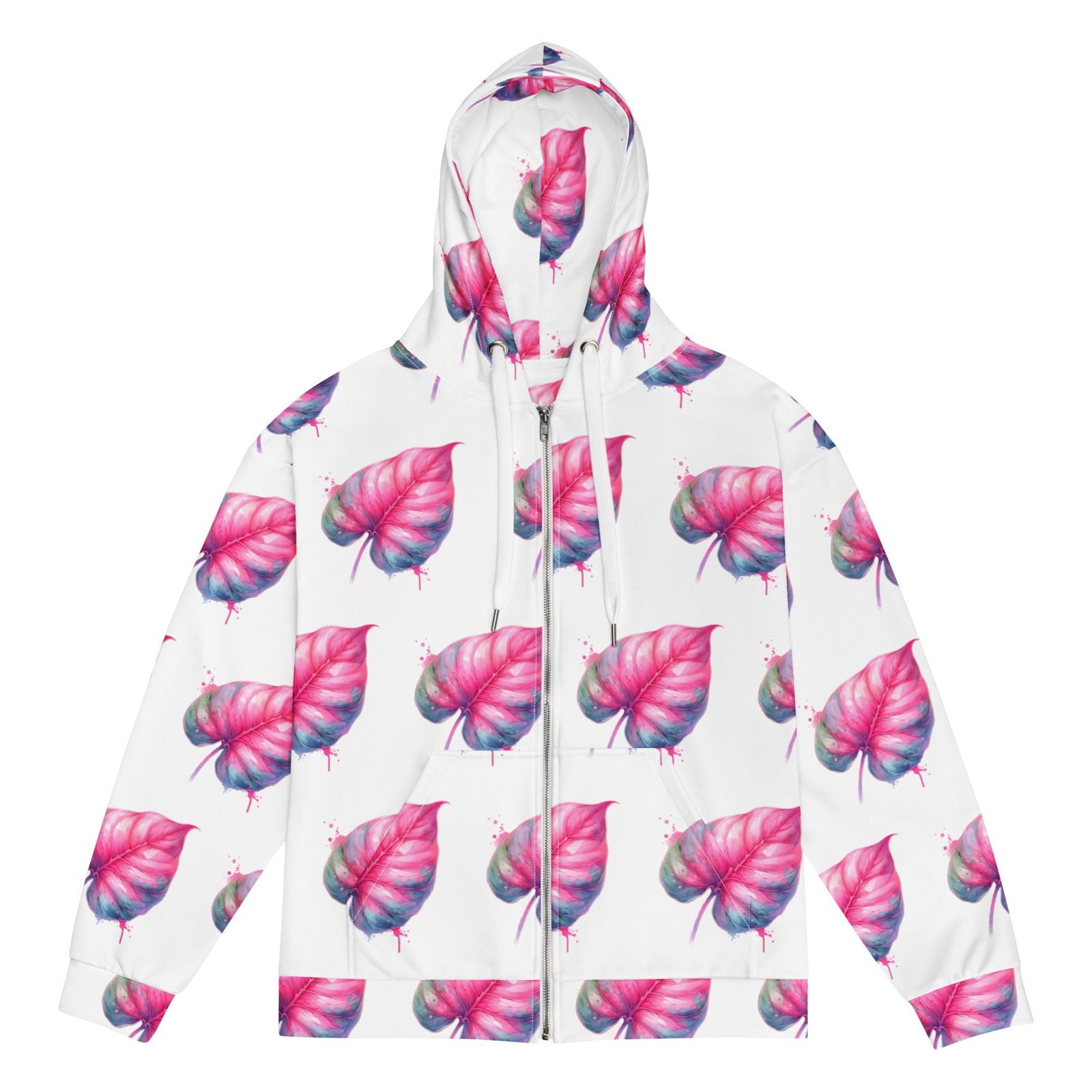 'Philodendron Pink Princess' Recycled Unisex Zip Hoodie Hoodies