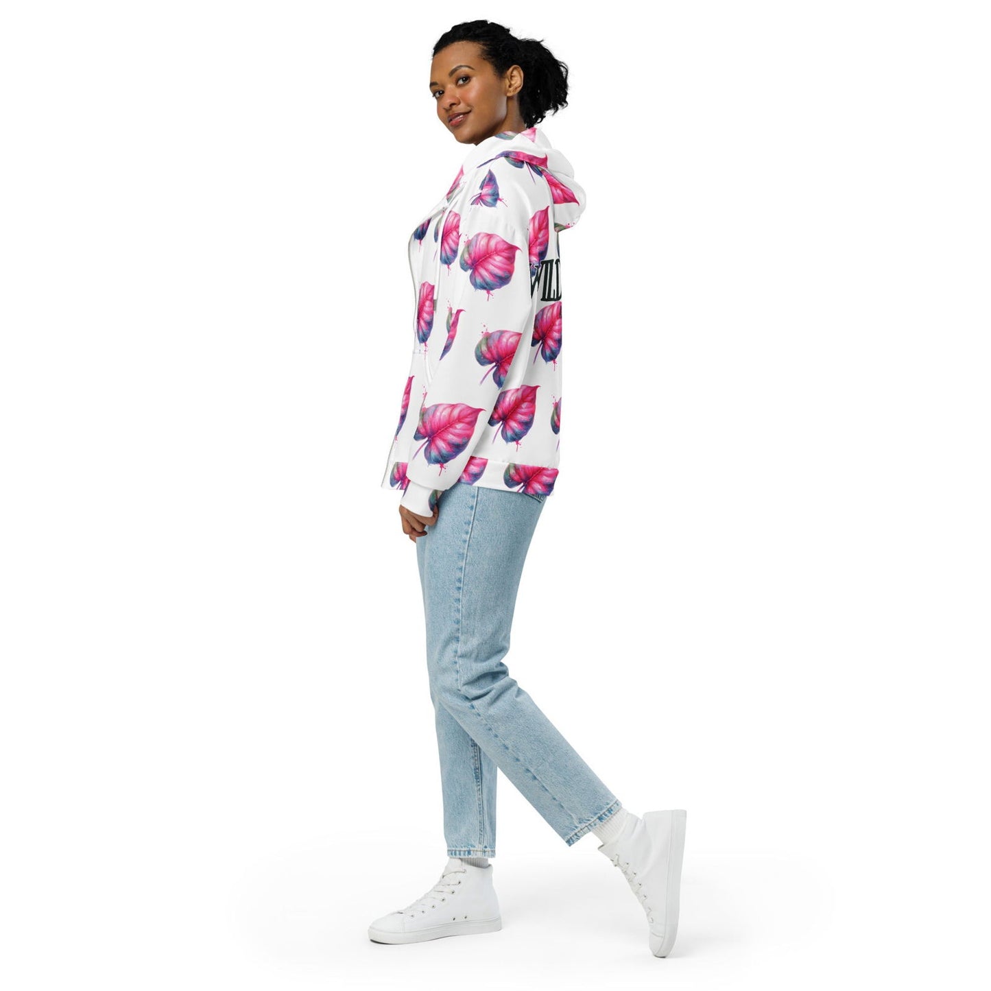 'Philodendron Pink Princess' Recycled Unisex Zip Hoodie Hoodies