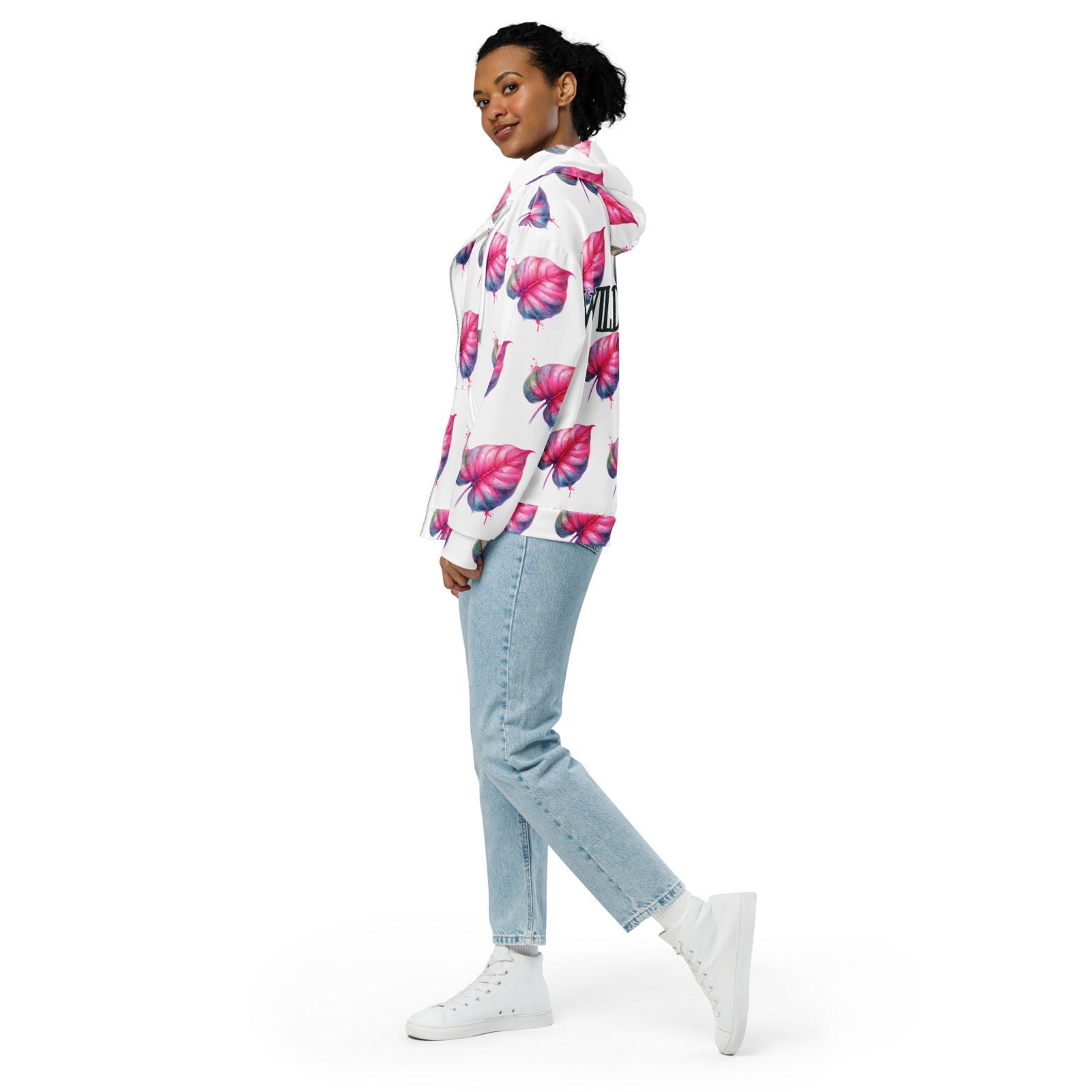'Philodendron Pink Princess' Recycled Unisex Zip Hoodie Hoodies