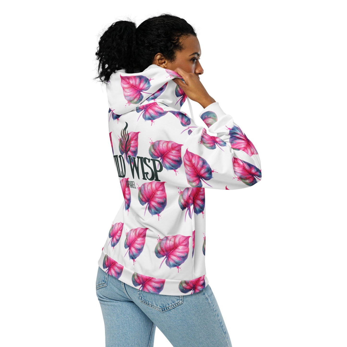 'Philodendron Pink Princess' Recycled Unisex Zip Hoodie Hoodies